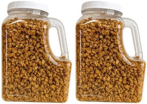 Clear Plastic Storage Jar, Square Shape, 1.25 Gallon Capacity with Handle, Airtight Lid for Bulk Food, Craft Supplies, Detergent (2) in Saudi Arabia