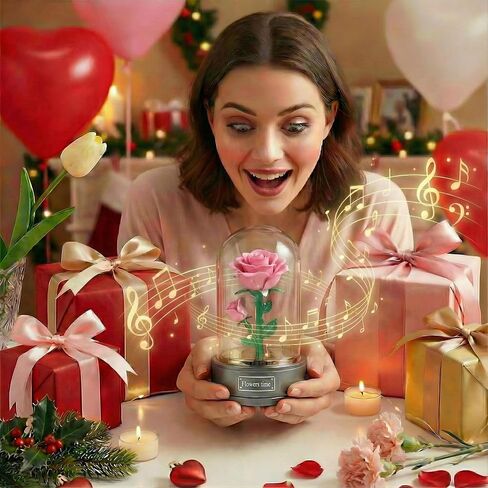 صندوق موسيقي من Sweet Time Beauty and The Beast Rose، وردة حمراء مضيئة في قبة زجاجية، هدية صندوق موسيقى لصديقتك والزوجة والأم وعيد الحب وعيد الأم وعيد الميلاد in Kuwait