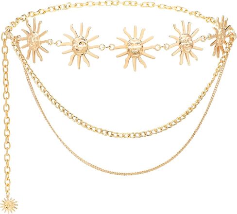 NEOREAL Sun Moon Metal Waist Chain Body Belly Belt Metal Waist Chain Jewelry Accessories Gold Silver Belts for Women Girls in Kuwait