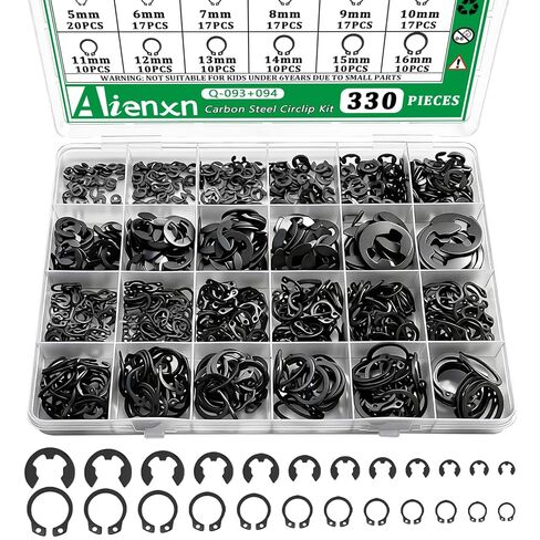 330PCS Snap Rings Kit Kit ، e Clips Kefortment Kit (2mm-12mm) و C Clips Kit (5mm-16mm) ، 24 أحجام خارجيات خارجيات محفوظة الكربون Circlip Snap Ring Kit in Kuwait