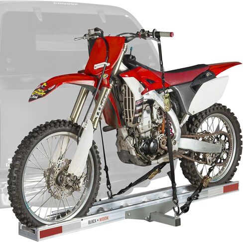 Black Widow AMC-400 Aluminum Motorcycle Hitch Carrier, 400 lbs. Capacity, Adult or Youth Dirt Bike Hauler, Anti-Rattle Device Included, Roll-on Roll-Off Ramp Design in Kuwait