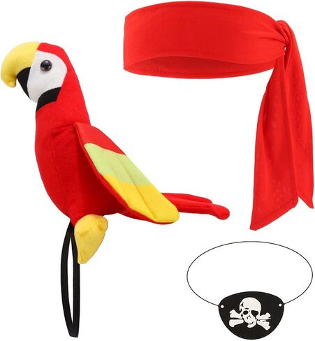 Chanaco Pirate Costume Accessories Women Men 3Pcs Pirate Headband Parrot Eye Patch Outfit for Halloween Cosplay Party in Saudi Arabia