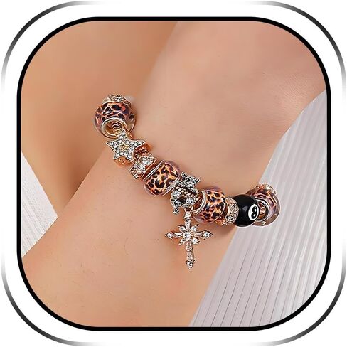 72ore Leopard Cross Charm Bracelet for Women Leopard Print & Minimalist Charm Bracelet Edgy Fashion Jewelry Festival Birthday Gift in Saudi Arabia