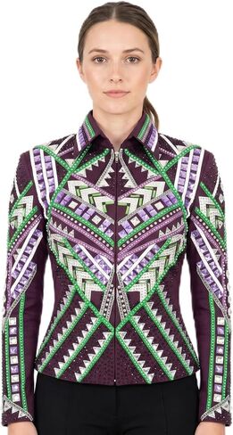 Western Women Showmanship Jackets Show Jackets Glass Stone Embedded Handmade Embroidery Equestrian Outfit for Women (Green, X-Large) in Saudi Arabia