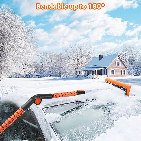 E-SDS 60" Snow Broom Ice Scraper Bendable Snow Remover for Cars with 12.2" Foam Head, Extendable Snow Brush for Car, Truck and SUV (Orange and Black) in Kuwait