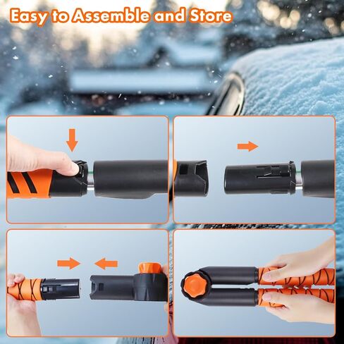 E-SDS 60" Snow Broom Ice Scraper Bendable Snow Remover for Cars with 12.2" Foam Head, Extendable Snow Brush for Car, Truck and SUV (Orange and Black) in Kuwait