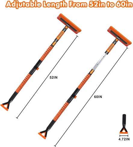 E-SDS 60" Snow Broom Ice Scraper Bendable Snow Remover for Cars with 12.2" Foam Head, Extendable Snow Brush for Car, Truck and SUV (Orange and Black) in Kuwait