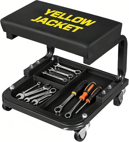 YELLOW JACKET Work Stools with Wheels for Garage 250 Lbs Capacity, Garage Stool on Wheels with Tool Tray Storage, Mechanic Rolling Stool, Shop, Mechanic Chair with Wheels, Auto Repair in Saudi Arabia