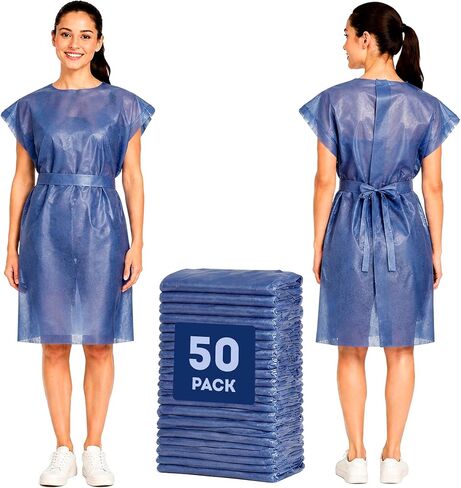 EZGOODZ Disposable Patient Gowns with Tie. Unisex Dark Blue Exam Robes for Men and Women in Saudi Arabia