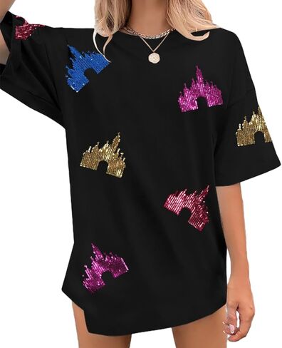 Magic Kingdom Shirts for Women Sequin Top Colorful Castle Graphic Tshirt Holiday Vacation Shirt Funny Cute Tee Tops in Saudi Arabia