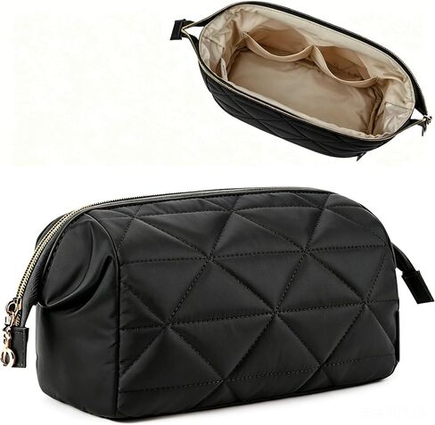 BAGSMART Makeup Bag Travel Makeup Bag, Cute Puffy Make Up Bag, Wide-open Cosmetic Bags for Women, Small Makeup Pouch for Travel Essentials Toiletries Accessories (Black) in Saudi Arabia