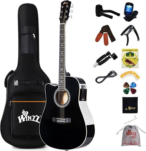 Winzz 4/4 Electro Acoustic Guitar, Left-Handed Western Guitar Set, Adult Beginners, Acoustic Guitar 41 Inch with 4-Band Equaliser (Dreadnought,Glossy Sunburst) in Saudi Arabia