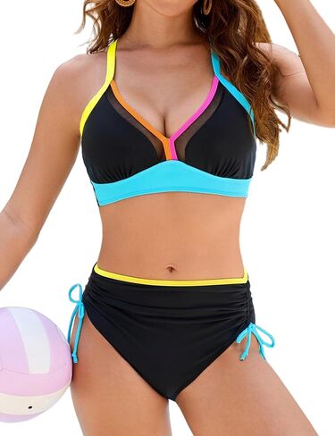 Edelqual Womens Neon Drawstring Tummy Control Swimsuits Bikini Sets for Women Bathing Suit for Women in Saudi Arabia