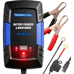شاحن بطارية 1.5A 6V/12V بطارية طاقة عالمية، صيانة للسيارات والدراجات النارية وجزازة العشب ATV RV Powersport Boat in Kuwait