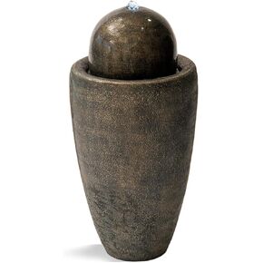 XBrand 19.8" W Round Sphere Water Fountain Indoor Outdoor with LED Light, Polyresin Bubbler Feature for Patio Garden Yard Home Décor, Bronze in Saudi Arabia