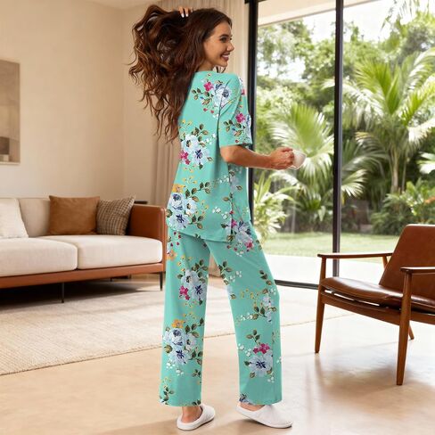 Netsmile Women's Pajamas Set 2 Piece Lounge Sets Short Sleeve Long Pants Ladies Pjs Comfy Loungewear Outfits with Pockets in Saudi Arabia