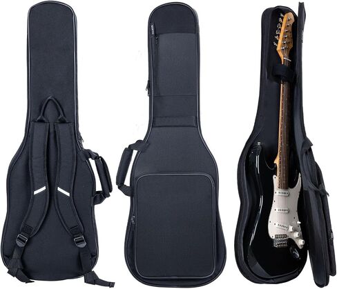 VEKTO Electric Guitar Bag Padded Gig Bag with 5mm Thick Padding, Waterproof Soft Case with Front Pockets, Adjustable Shoulder Straps, Backpack Style, Black in Saudi Arabia