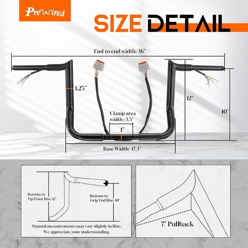 12 بوصة ارتفاع المقود Meathook Ape Hangers لـ Harley 1996-2006 Electra Glide/Street Glide 1-1/4 بوصة Fat FLHX FLHT Bagger Bar، أسود in Kuwait