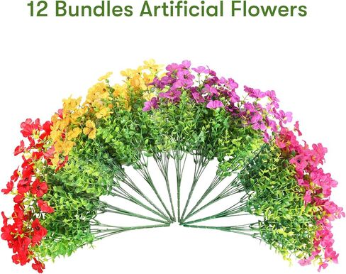 12 Bundles Artificial Fall Flowers Faux Mums for Outdoor Decoration Fake Fall Plants Flowers UV Resistant for Front Door Porch Patio Balcony Autumn Decor in Saudi Arabia