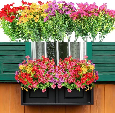 12 Bundles Artificial Fall Flowers Faux Mums for Outdoor Decoration Fake Fall Plants Flowers UV Resistant for Front Door Porch Patio Balcony Autumn Decor in Saudi Arabia
