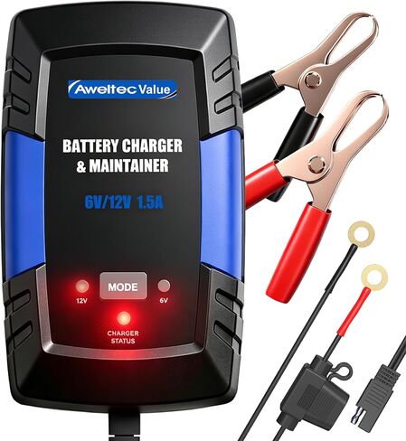 شاحن بطارية 1.5A 6V/12V بطارية طاقة عالمية، صيانة للسيارات والدراجات النارية وجزازة العشب ATV RV Powersport Boat in Kuwait