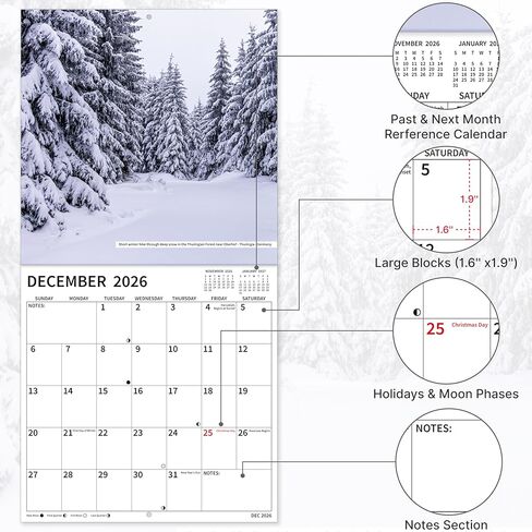 2026 Wall Calendar, 2026 Pathways Calendar, 12 Months from Jan 2026 - Dec 2026, 12" x 24" Open, Thick Paper, Hanging Holes, Large Blocks, Moon Phases, Holidays, Gifts for Planning or Organizing in Saudi Arabia