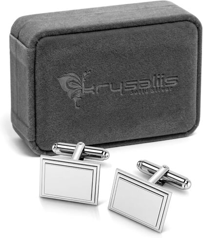 Sterling Engravable Stepped Edge Rectangle Cufflinks For Men | Luxury Men's Cuff Links With Elegant Gift Box | Crafted With .925 Sterling Silver | Suitable for All Occasions in Saudi Arabia
