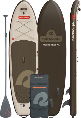 Retrospec Weekender XL لوحة مجداف قابلة للنفخ - Lake Essentials SUP بسعة 400 رطل - واسعة 11 '× 35 "× 8" لوحة جميع الصيد والتجول - مجموعة كاملة مع مجداف ومضخة وحقيبة الظهر in Kuwait