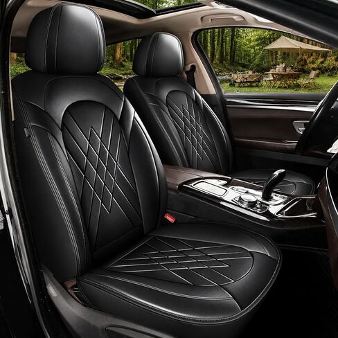 أغطية مقاعد YORKNEIC RAV4، تناسب مخصص Toyota RAV4 2 Front Set 2019 2020 2021 2022 2023 2024 2025 LE، XLE، XLE Premium، Limited، أغطية مقاعد من الجلد الصناعي (أسود) in Kuwait