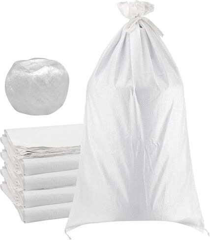 SEUNMUK 50 Pack 18 x 30 Inch Empty Sandbags, Empty White Woven Polypropylene Sand Bags, Heavy Duty Flood Protection Sand Bags with 20 M Ties for Flood Control, Storage in Kuwait