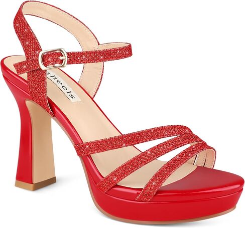 صنادل نسائية من Zzheels ذات نعل سميك وكعب لامع | كعب حجر الراين للنساء، كعب مفتوح عند الأصابع، أحذية الحفلات، كعب كريستالي، أحذية الزفاف in Saudi Arabia