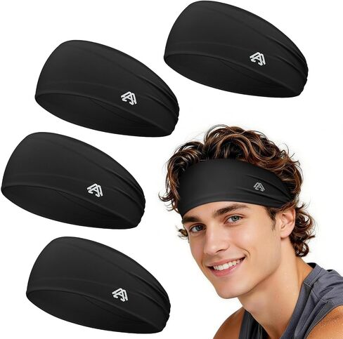 Running Headbands for Men & Women, Moisture Wicking Sweat Band 4 Pack Absorbent Non-Slip Hair Bands for Cycling Football Workout Fitness in Saudi Arabia