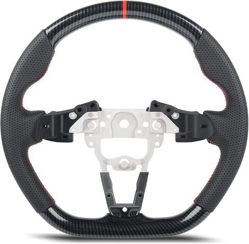 عجلة قيادة من ألياف الكربون Hydro-Dip لسيارة Mazda MX-5 Miata ND 2015-2026، تناسب المواصفات الأمريكية Club Grand Touring RF، خياطة حمراء وشريط، مقبض رياضي من الجلد المسطح المثقوب in Kuwait