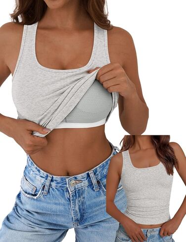 المرأة المدمج في الصدرية تانك القمم أكمام Crewneck الضلع متماسكة القمصان سليم صالح الأساسية المحملة القمم XS-XXL in Kuwait