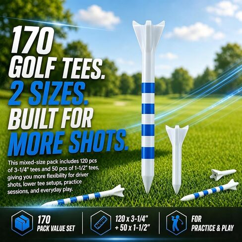 170 Pack Golf Tees, Pro 4 Line Marking System Plastic Golf Tees, 4-Prong Engineered to Reduce Friction & Longer Distance in Kuwait