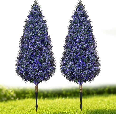 Artificial Topiary Ball Tree Outdoor with Flowers, Set of 2 UV Resistant Faux Boxwood Ball Shrubs with Ground Spike,23.7''Realistic Fake Greenery Plants for Front Porch Decor-White+Yellow in Saudi Arabia