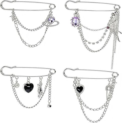 Punk Tassel Chain Brooch Layered Chain Tassel Brooch Pins Vintage Safety Pin Brooch in Saudi Arabia