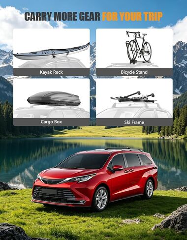 قضبان متقاطعة لحامل السقف متوافقة مع Toyota Sienna 2021 2022 2023 2024، استبدال القضبان المتقاطعة لسقف الألومنيوم لحامل سلة البضائع على السطح وقضبان الأمتعة ودراجة الكاياك in Kuwait