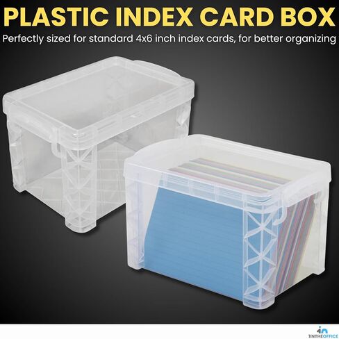 صندوق بطاقات الفهرس البلاستيكي 1InTheOffice مقاس 4×6، صندوق تخزين بطاقات الفهرس، حامل بطاقات الفهرس، شفاف، سعة 500، عبوتان in Kuwait
