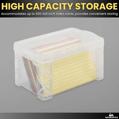 صندوق بطاقات الفهرس البلاستيكي 1InTheOffice مقاس 4×6، صندوق تخزين بطاقات الفهرس، حامل بطاقات الفهرس، شفاف، سعة 500، عبوتان in Kuwait