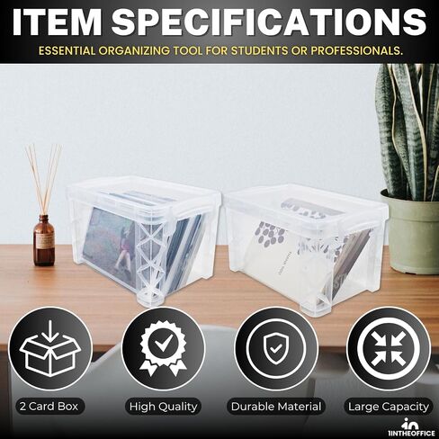 صندوق بطاقات الفهرس البلاستيكي 1InTheOffice مقاس 4×6، صندوق تخزين بطاقات الفهرس، حامل بطاقات الفهرس، شفاف، سعة 500، عبوتان in Kuwait