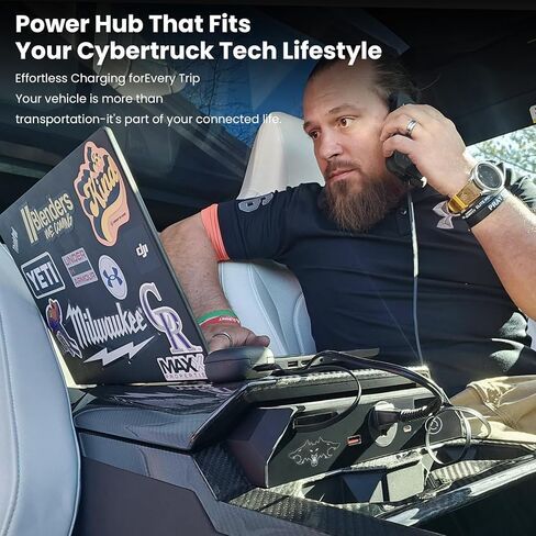 Multi-Ports USB Hub لـ Tesla Cybertruck 2023+ Center Console Hidden Fast Charger مع كابلات قابلة للسحب مزدوجة موانئ USB-C إكسسوارات محطة درج الالتحام (Cyberbeast) in Kuwait