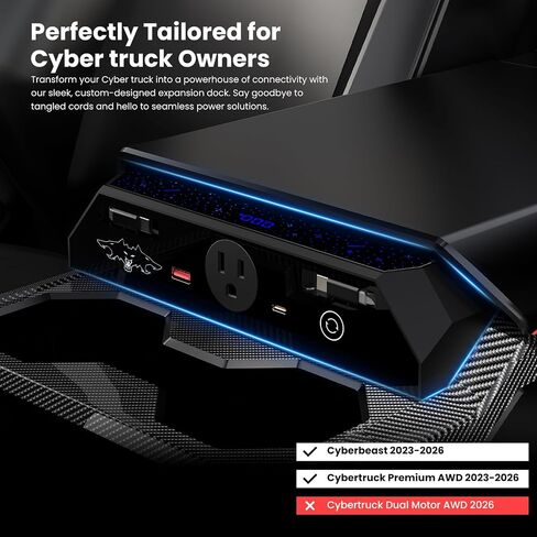 Multi-Ports USB Hub لـ Tesla Cybertruck 2023+ Center Console Hidden Fast Charger مع كابلات قابلة للسحب مزدوجة موانئ USB-C إكسسوارات محطة درج الالتحام (Cyberbeast) in Kuwait