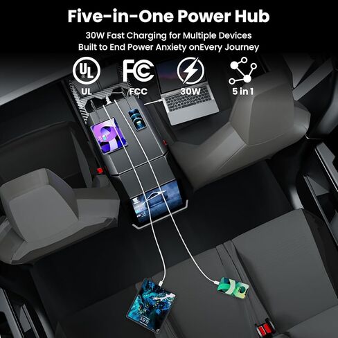 Multi-Ports USB Hub لـ Tesla Cybertruck 2023+ Center Console Hidden Fast Charger مع كابلات قابلة للسحب مزدوجة موانئ USB-C إكسسوارات محطة درج الالتحام (Cyberbeast) in Kuwait