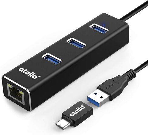 محول USB إلى إيثرنت، محور أتولا 3 منافذ USB 3.0 مع محول شبكة LAN RJ45 جيجابت بسرعة 10/100/1000 ميجابت في الثانية، يدعم Windows 10/8/7، Mac OS، Linux in Kuwait