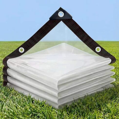 قماش القنب الشفاف مقاس 8x12FT - فينيل شديد التحمل 8 مل، بلاستيك مقاوم للماء ومقاوم للأشعة فوق البنفسجية مع 6 حلقات معززة مخيطة، مقاوم للتمزق لتغطية الفناء، والدفيئة، وأقفاص الدجاج، وغطاء الشرفة in Kuwait