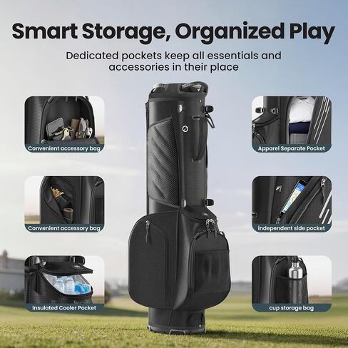 8-Way Golf Stand Bag, Lightweight Golf Bag with Dual Strap & Full-Length Dividers, Portable Golf Club Carry Bag with Multiple Pockets, Waterproof Rain Hood for Men Women in Saudi Arabia