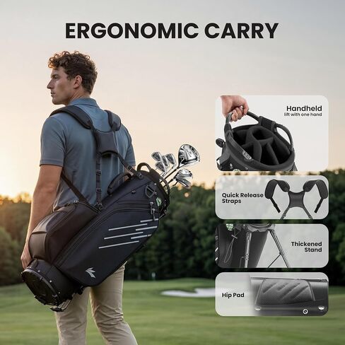 8-Way Golf Stand Bag, Lightweight Golf Bag with Dual Strap & Full-Length Dividers, Portable Golf Club Carry Bag with Multiple Pockets, Waterproof Rain Hood for Men Women in Saudi Arabia