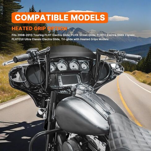 مقود شماعات Rise Ape مقاس 10 بوصات لـ Harley 2008-2013 Street Glide/Electra Glide/Ultra Limited مع خيار قبضة ساخنة 1.25 بوصة Bagger Meathook Bar سلكي مسبقًا مع CAN-Bus/TBW، كروم in Kuwait