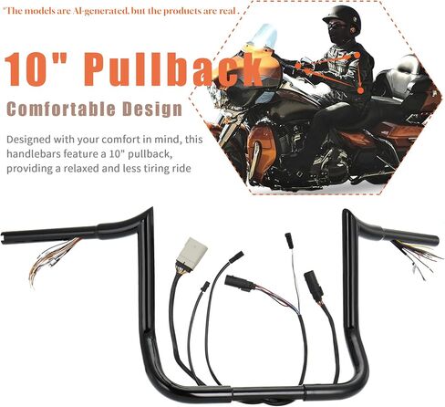 مقود شماعات Rise Ape مقاس 10 بوصات لـ Harley 2008-2013 Street Glide/Electra Glide/Ultra Limited مع خيار قبضة ساخنة 1.25 بوصة Bagger Meathook Bar سلكي مسبقًا مع CAN-Bus/TBW، كروم in Kuwait
